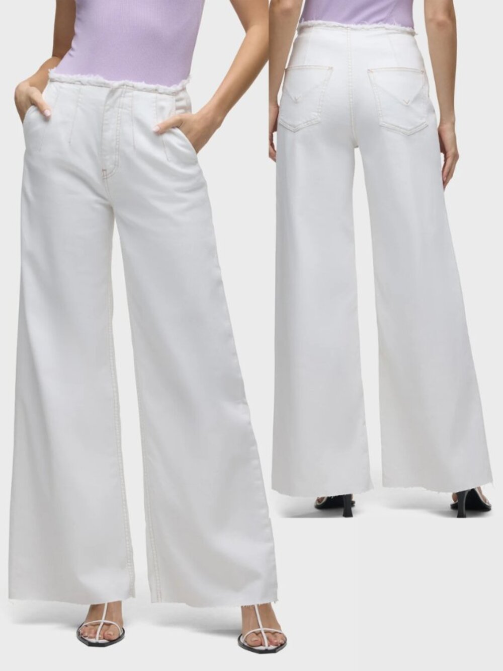 Hudson James High-Rise Darted Wide Leg Jean White Raw Hem Trouser Size 25